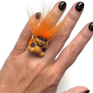 ❌Vintage 1990’s Russ Berrie Masked Man Troll Doll Ring Orange Hair Halloween OS